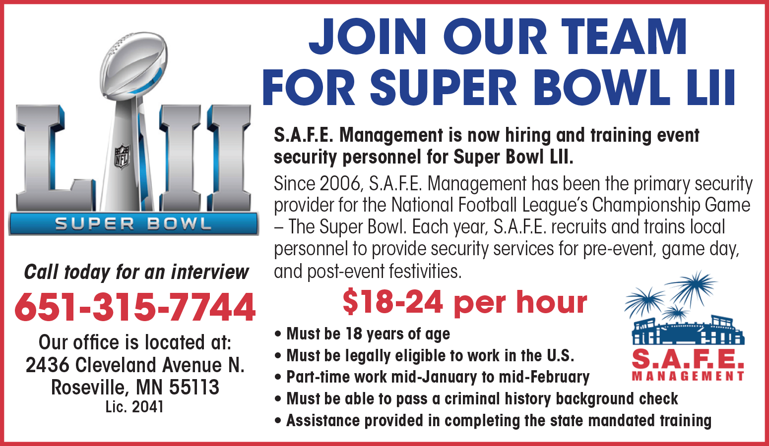 Super Bowl LII Jobs Super Bowl LII